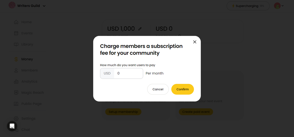 charge monthly subscription pop up