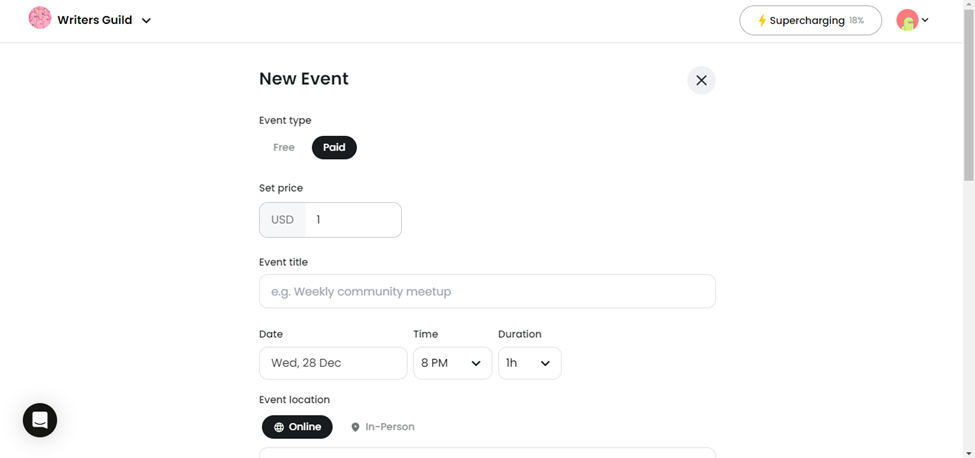 event pricing and configuration in nas io
