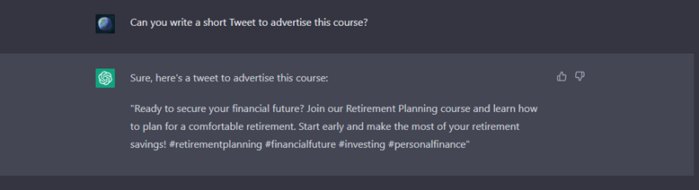 ai and chatgpt course prompt asking can you write a short tweet