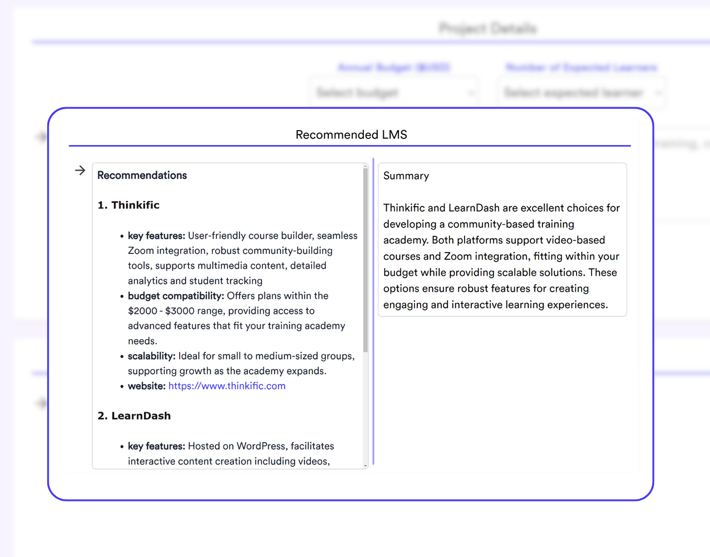 LMS Advisor Outout